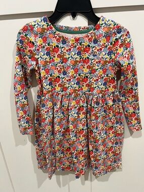 Mini Boden Multi Floral w/Doodles Long-Sleeve Dress - Red, Blue, Yellow, Green